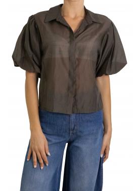 Camicia tinta unita con manica palloncino